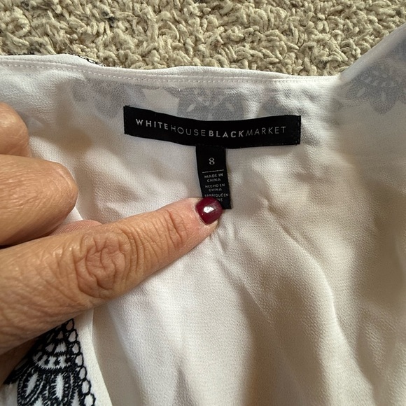 White House Black Market Ivory Blouse with Dark Embroidery - Picture 2 of 3